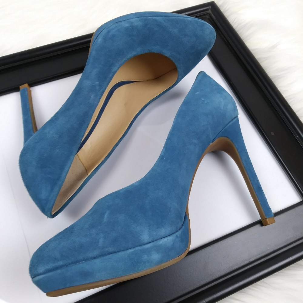 Gianni Bini blue suede leather platform heel shoes - Picture 3 of 8